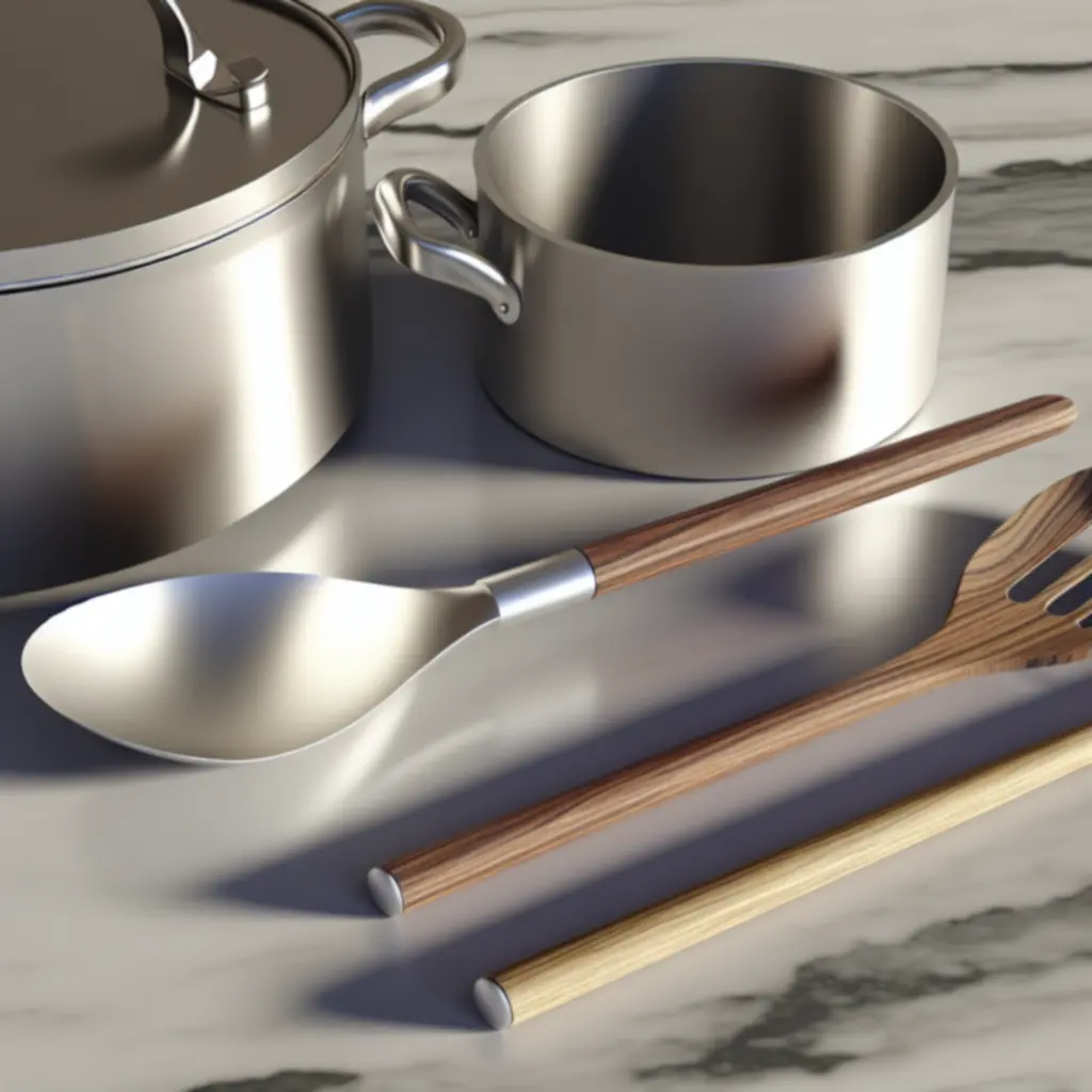 Zbliżenie na wysokiej jakości garnek i przybory kuchenne