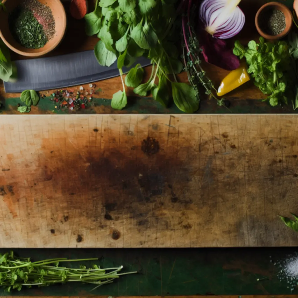 Deska ziołowa z nożem szefa i świeżymi składnikami – zapowiedź artykułów na blogu