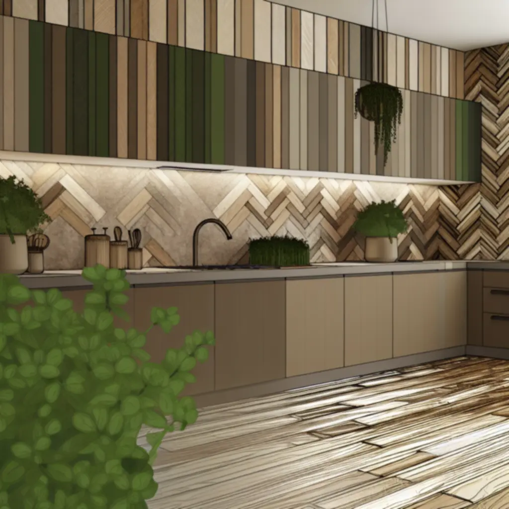 Stonowana kuchnia z drewnianymi akcentami i zielonymi ziołami